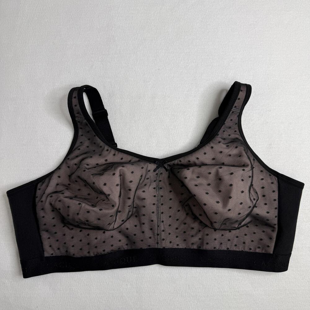 Cacique Bralette Womens 48DDD Black Mesh Polka Dot Wireless Full Coverage Sheer